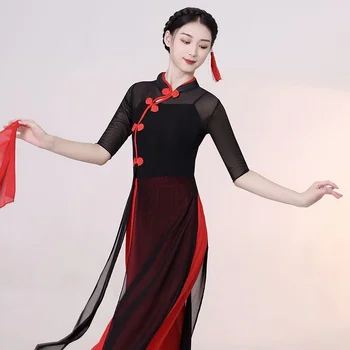 Комплект из рубашки и брюк Для классического танца, костюм для выступления в национальном стиле, Новая женская одежда для раздельного обучения, Длинная элегантная китайская марля 18