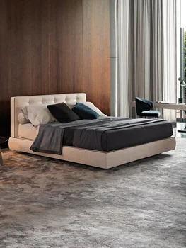 Итальянская минималистичная легкая роскошная кровать современная семейная свадебная кровать кровать для главной спальни двуспальная кровать для маленькой семейной виллы 7