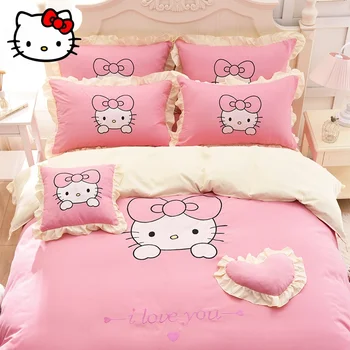 4ШТ Набор пододеяльников Kawaii Hello Kitty с милым рисунком для детей и девочек, зимние плюшевые мягкие постельные принадлежности для спальни, набор пододеяльников для простыней