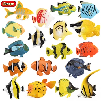 Oenux 18 шт. Набор океанских морских животных, имитирующих морскую жизнь, тропических рыб, модель рыбы-клоуна, фигурки, Миниатюрные детские пляжные игрушки 18