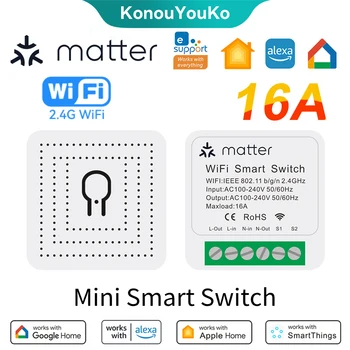 Wifi Smart Switch 16A Matter Light Switch Универсальный выключатель Умный дом Работает с Homekit Alexa Google Assistant Приложение eWeLink 14