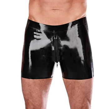 Сексуальные мужские боксерские шорты из натурального латекса, резиновые мужские обтягивающие трусики на молнии в промежности, трусы ручной работы S-LPM105 19
