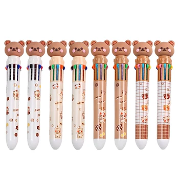 20шт разноцветных ручек с мультяшным мишкой 10-в-1 выдвижных шариковых ручек 15
