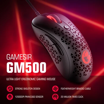 Проводная игровая мышь GameSir GM500, сверхлегкая компьютерная мышь с оптическим сенсором PMW33600 12000 точек на дюйм