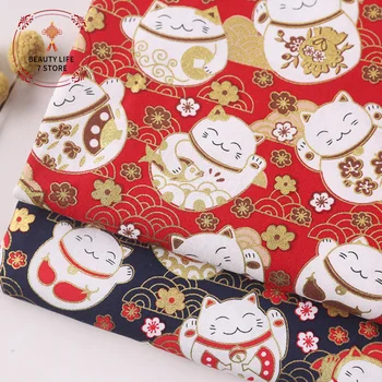 145 * 98 см 100% Хлопчатобумажная ткань с принтом Lucky Cat Maneki Neko В японском стиле, Бронзовая ткань для пошива сумок-кимоно ручной работы DIY 2