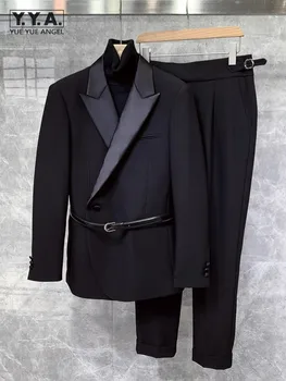 Комплекты мужских костюмов Slim Fit в британском стиле, банкетный дизайн, Элегантные блейзеры на одной пуговице, Прямые брюки, Деловой повседневный комплект из двух предметов 8