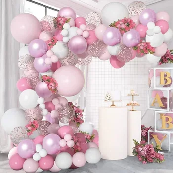 Розово-белое конфетти из воздушных шаров, гирлянда, арка, украшение для дня рождения, свадебный душ, Помолвка, Свадебная вечеринка, Воздушные шары для душа ребенка