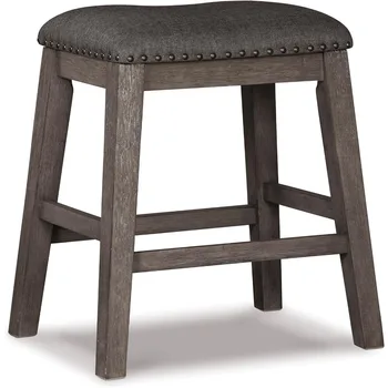 Фирменный дизайн от Ashley Caitbrook, Барный стул с мягкой обивкой в Деревенском стиле высотой 24,4 дюйма, 2 кол-ва, серый 21