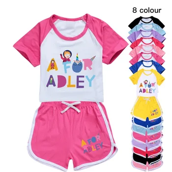 Костюм A FOR ADLEY, детские повседневные спортивные костюмы, летняя одежда для маленьких девочек, футболка с короткими рукавами для мальчиков, шорты, комплект из 2 предметов, детские комплекты 5
