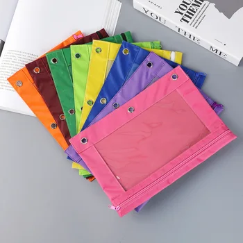 1шт Многоцветный чехол для карандашей 3 Кольца Связующее на молнии для хранения файлов Сумка для хранения канцелярских принадлежностей из ткани Оксфорд Водонепроницаемая сумка для ручек 13