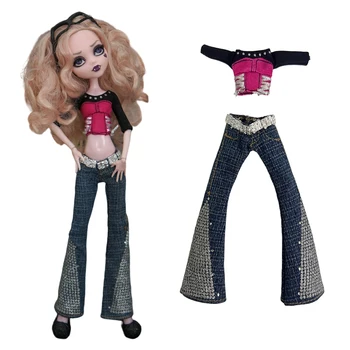 1 комплект Чудовищно высокой кукольной одежды, мягкой повседневной одежды ручной работы, красной рубашки, длинных джинсов для 1/6 куклы-девочки, одевающей игрушки своими руками 13
