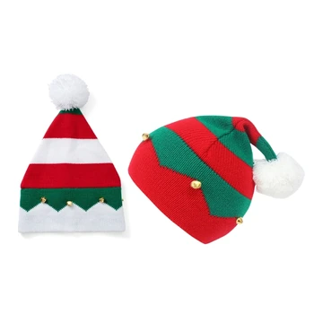 Рождественская полосатая шляпа, шляпы Санта-Клауса, винтажная рождественская вязаная шапка-бини с колокольчиками, кепка для новогодней праздничной вечеринки, прямая поставка 20