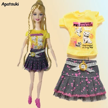 1 комплект повседневной кукольной одежды, желтая футболка с коротким рукавом + юбка-пачка для куклы Barbies, одежда для куклы 1/6 BJD, аксессуар для куклы, детская игрушка