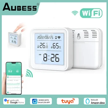 Датчик температуры и влажности Tuya WiFi с ЖК-дисплеем и подсветкой, работающий с Alexa Google Assistant Smart Life 24