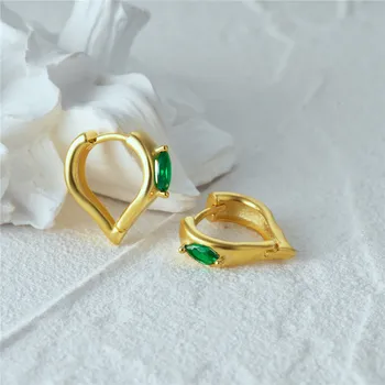 Женские серьги-пряжки из стерлингового серебра BOAKO 925 пробы в форме сердца Love с зеленым кристаллом, серьги-кольца, изысканные ювелирные изделия для пары 1