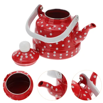 Эмалированный чайник в красный горошек, прочный чайник для нагрева воды, Прекрасный Эмалированный чайник, Кухонный чайник, Металлический чайник для дома 15