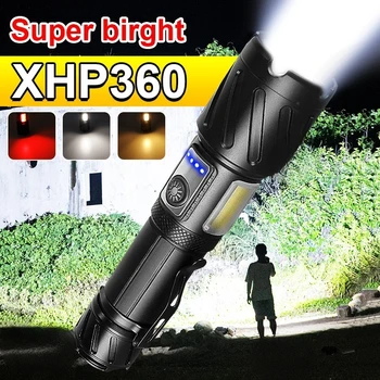 Мощный фонарик XHP360 Мощный тактический фонарик Перезаряжаемый фонарь Ручной фонарь Светодиодный фонарь для кемпинга с высоким люменом 9
