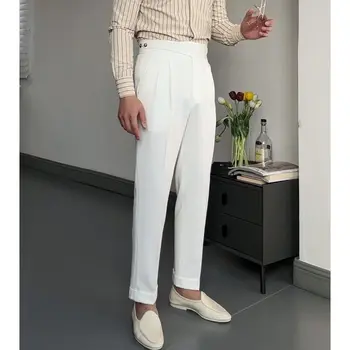 2023 Деловые Модные Эластичные Хлопковые Облегающие брендовые брюки, мужские брюки нового дизайна с высокой талией, Однотонные брюки для делового костюма C75 8