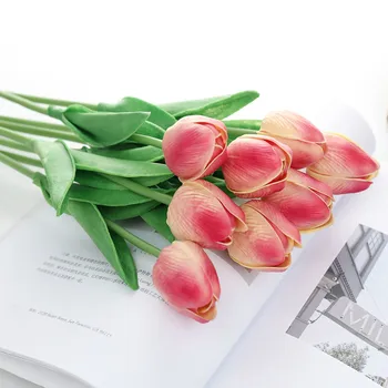 Искусственные цветы Мини-букет тюльпанов из искусственной кожи Искусственные растения для декора свадебного зала, дома, отеля, вечеринки, мероприятия 14