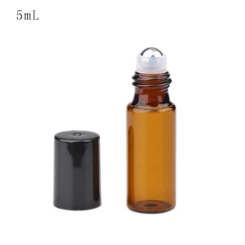 Оптовая продажа роликовый шарик бутылка пустая эфирное масло духи 5 мл янтарный рулон на стеклянных бутылках с черной пластиковой крышкой 300 шт. /лот 4