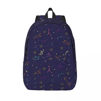 Мужской Женский рюкзак Большой емкости, школьный рюкзак для ученика, нарисованный вручную Знак Зодиака, школьная сумка