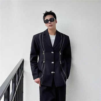 2023 Черный галстук с двойной застежкой-молнией на плече, мужской нишевый дизайн с металлической пряжкой, модный бренд plankton, красивый костюм парикмахера-стилиста jack 11