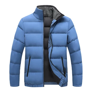 Модные мужские парки, зимняя теплая стеганая однотонная куртка-парка с плюшевым воротником-стойкой, пуховик с подкладкой, толстые пальто, одежда 11