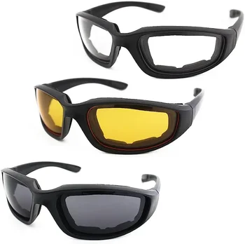 3 пары очков для езды на мотоцикле Защитные очки с подкладкой, защита от ультрафиолета, пылезащитные ветрозащитные мотоциклетные солнцезащитные очки для активного отдыха 17