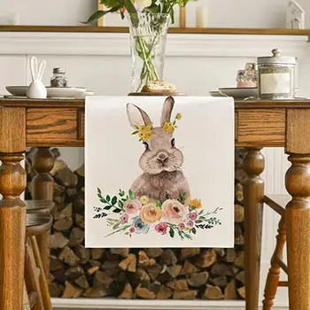 Настольный флаг, Пасхальная настольная дорожка с рисунком кролика, Счастливое Пасхальное яйцо, украшение в виде кролика для домашнего праздника, свадебных торжеств, Постельное белье 13