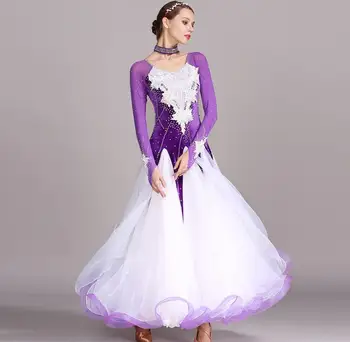 Современные платья для соревнований по вальсу и бальным танцам Для женщин, Стандартное танцевальное платье, пышная юбка, Стандартное бальное платье для взрослых 21