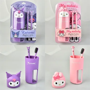 Новый набор мультяшных чашек для мытья Sanrio, портативная зубная щетка с мягкой щетиной для переноски в путешествиях, набор для мытья взрослых и детей 17
