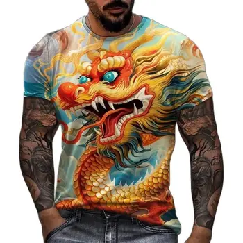 Новые модные мужские футболки с изображением китайского Дракона, Летние повседневные футболки в стиле хип-хоп с круглым вырезом и коротким рукавом 2