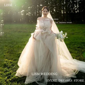 Свадебные платья LISM Fairy без бретелек на тонких бретельках Длиной до пола, вечерние свадебные платья с вуалью для фотосессии корейских женщин 8