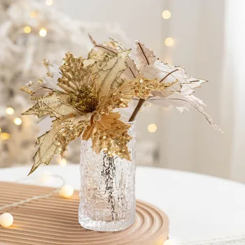Рождественские блестящие цветы Искусственные Рождественские цветы Свадебная елка Новогодние украшения (золото) 22
