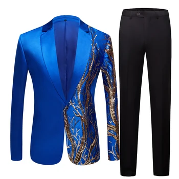 Мужской костюм, блейзер с блестками, мужской королевский синий костюм для клубных вечеринок, пиджак для певцов, мужской деловой сценический блестящий костюм, свадебные костюмы 8