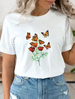 Футболка с милой бабочкой в трендовом стиле 90-х, летняя футболка с коротким рукавом, женская одежда с модным принтом, повседневная одежда, графические футболки 3