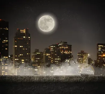 Здание города супергероев, фон с ночной Луной, полиэфирная или виниловая ткань, высококачественная компьютерная печать, фоны для дня рождения.