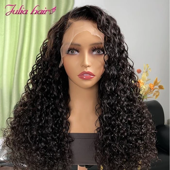 Julia Hair Глубокий вьющийся Фронтальный парик 150 плотности, Бразильский парик с глубокой волной, парик с кружевом спереди, Натуральный цвет человеческих волос, парик с волосами Младенца 13
