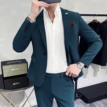 2023New мужской костюм высокого класса (костюм + брюки в западном стиле), модный бутик, корейская версия, тонкий маленький костюм, комплект из двух предметов 15