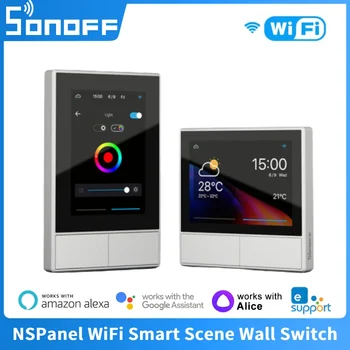 Настенным выключателем SONOFF NSPanel EU US Smart Scene, WiFi, интеллектуальным переключателем дисплея термостата, универсальным управлением для Alexa Google Home 16