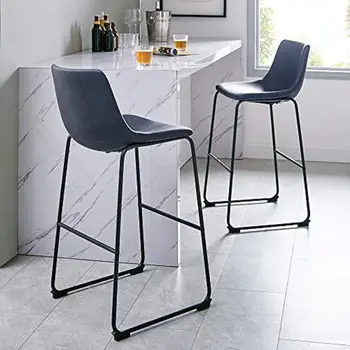 Барные стулья Douglas Urban Industrial из искусственной кожи без подлокотников, комплект из 2 штук, темно-синий 24