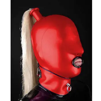 Латексный капюшон Резиновый красный Маскарадный Фетиш-капюшон для косплея без парика 0.4 мм-XXL 2