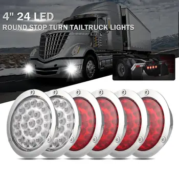 6 Шт 4-дюймовых круглых светодиодных фонарей для грузовика Янтарно-белые задние фонари Стоп-сигнал заднего хода Резервная лампа для прицепов 4WD Караваны Лодка 25