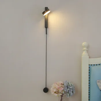 Скандинавские минималистичные светодиодные настенные бра Прикроватная тумбочка для спальни Диван для гостиной Фон для телевизора Декор гостиничного прохода Вращающийся свет Роскошные лампы