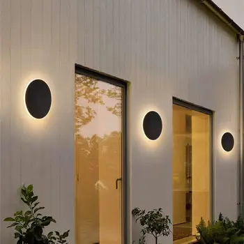Светодиодный круглый настенный светильник в скандинавском стиле, наружный водонепроницаемый светильник для крыльца, входной коридор, стена для прохода, светодиодное освещение, датчик света 25