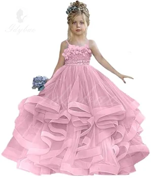 Расшитые бисером нарядные платья для девочек с 3D цветами, пышное платье цветочницы для свадьбы, бальное платье для малышей