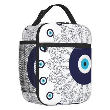 Темно-синяя Средиземноморская сумка с рисунком мандалы, изолированная сумка для ланча в богемном стиле Boho, сменный холодильник, термальная коробка для бенто