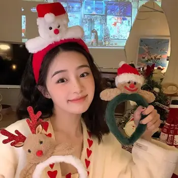 Рождественская повязка на голову Санта-Клауса, обруч для волос с милым Мультяшным Лосем, плюшевый Рождественский головной убор со Снеговиком 23