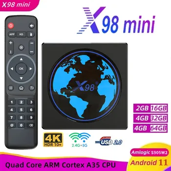 X98 mini Smart TV Box Android 11 4G B 32 ГБ/64 ГБ Amlogic S905W2 X98mini AV1 2,4G/5GWifi BT 4K 60fps медиаплеер 2G16G телеприставка 20