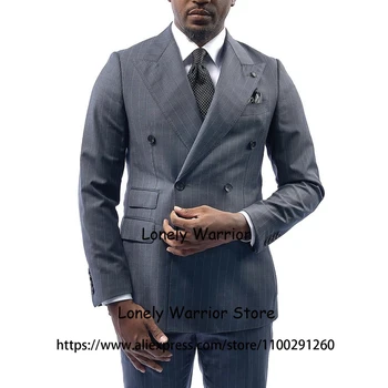 Классические серые мужские костюмы, Двубортный деловой блейзер, Свадебный смокинг жениха, комплект из 2 предметов, повседневная куртка, брюки Terno Masculino 13